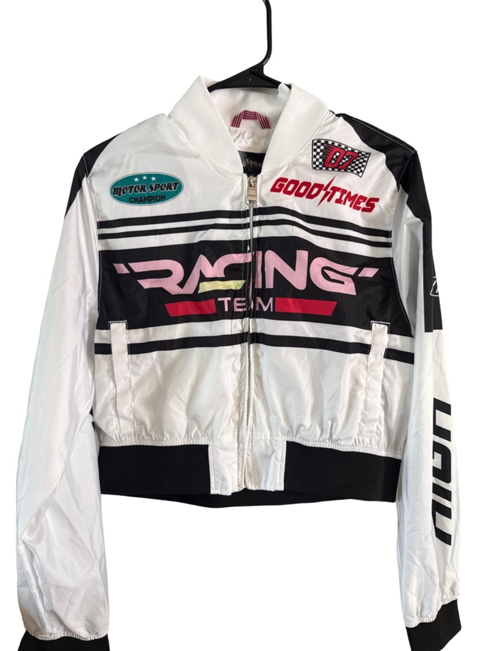 Girls White Racing Team Bomber Jacket